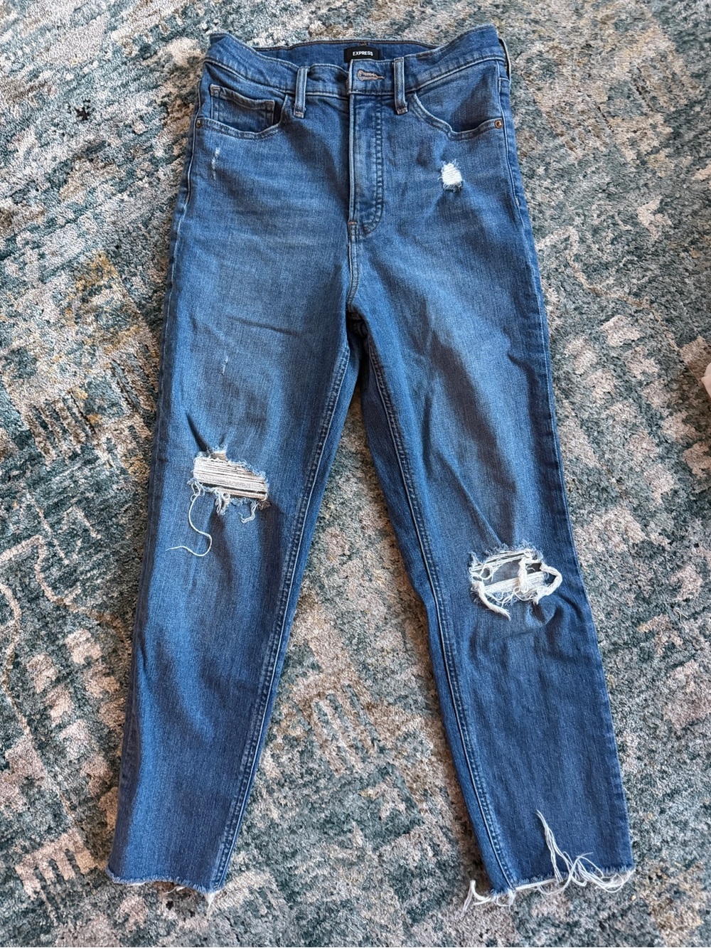 Express High-Rise Distressed Blue Jeans